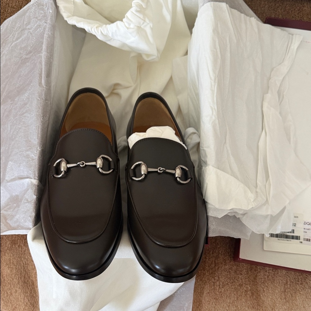 Gucci unisex Brown Loafers with Silver Detailing